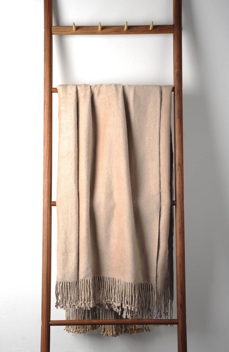 EP Mode Fringed Mulberry Silk Throw Blanket for Sofa (Rugby Tan) - Image 2